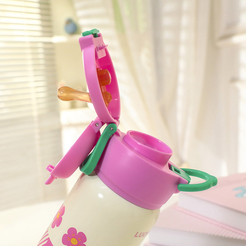 Women's insulated drinking bottle with child-friendly design and practical carrying handle Bowlift