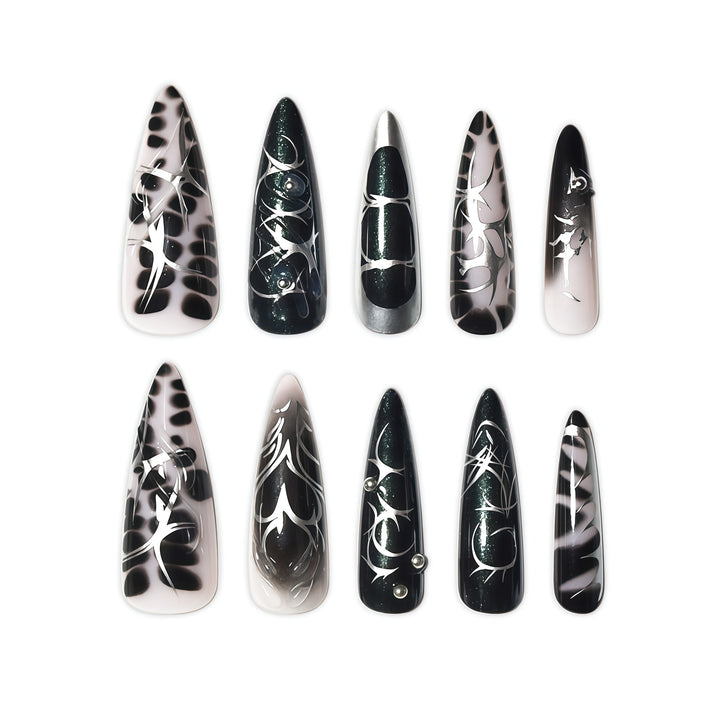 Elegant Stiletto Nail Art Extensions with Intricate Design Bowlift