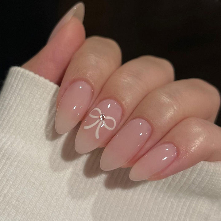 Artful Nail Extensions with Bow Decoration Bowlift