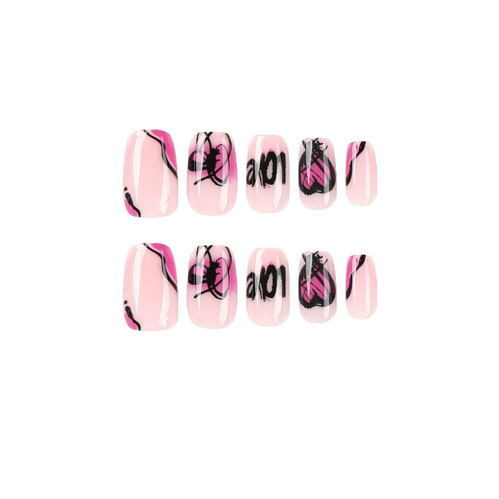 Creative Nail Art with Heart and Butterfly Design Bowlift