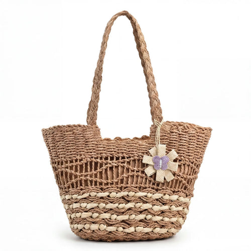 Handwoven straw bag with unique flower detail Bowlift