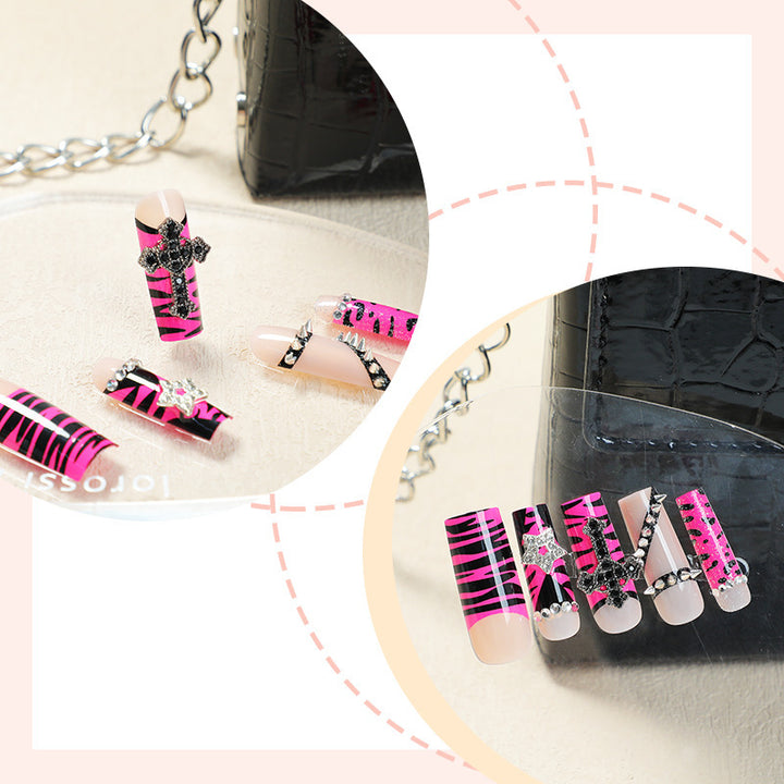 Creative nail art set with eye-catching zebra and glitter pattern Bowlift