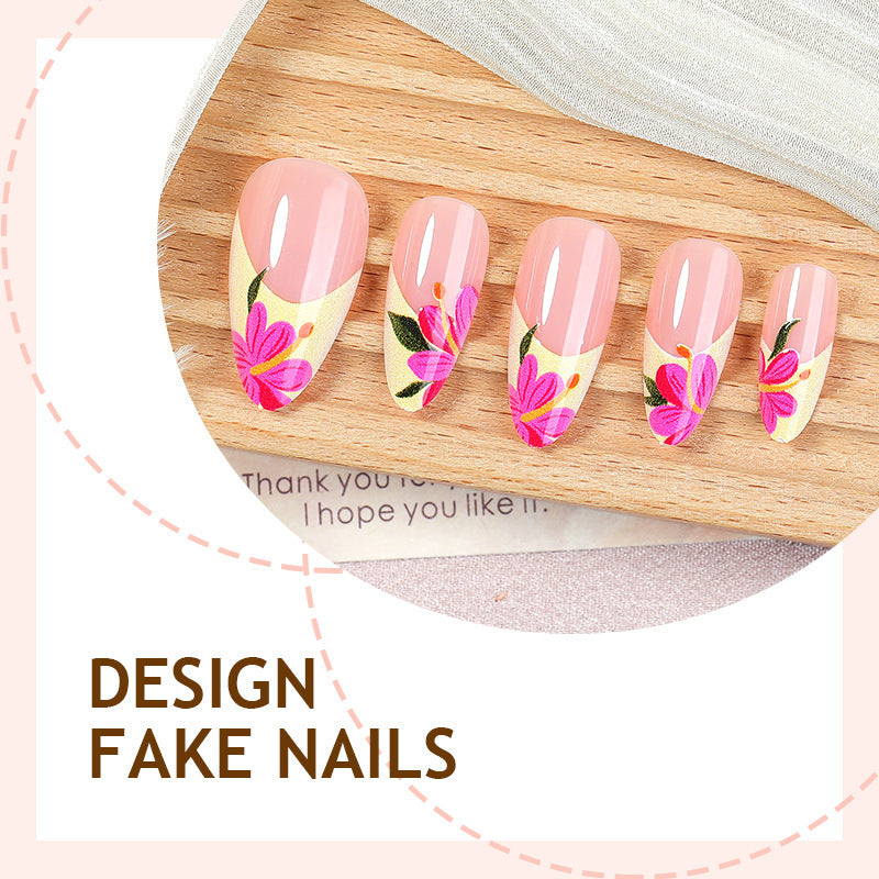 Artificial nail set with floral accents and glamorous finish Bowlift