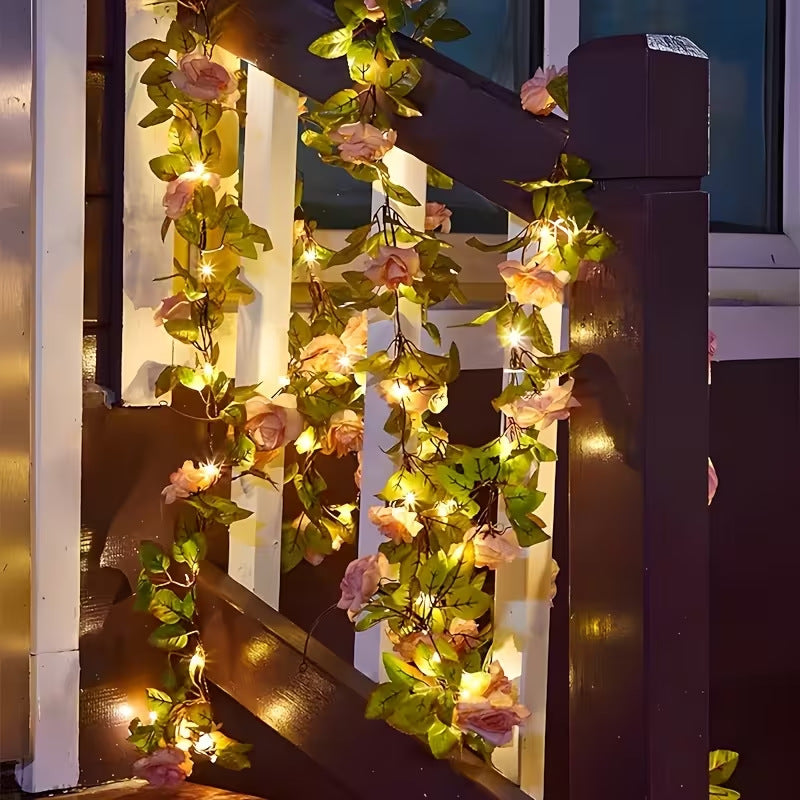 Artificial Rose Vine LED Fairy String Lights Waterproof Copper Wire Bowlift