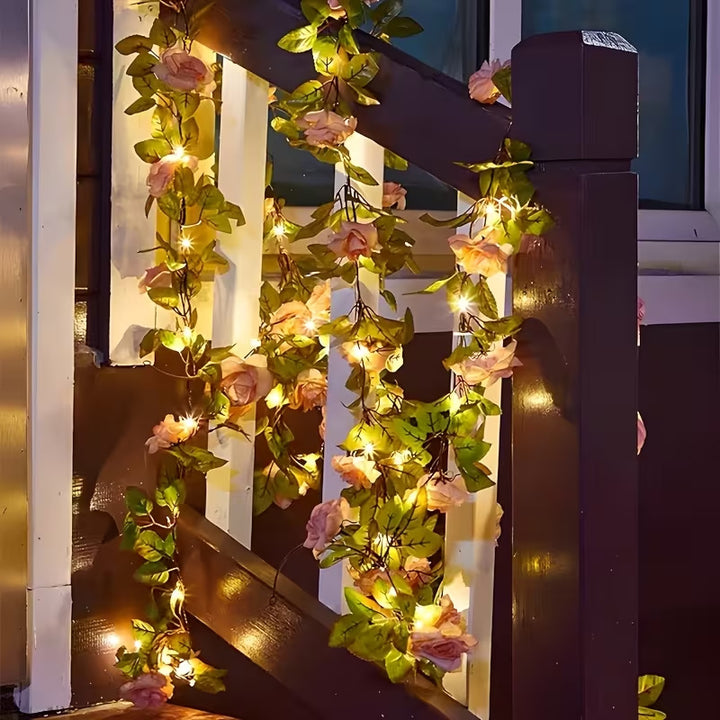 Artificial Rose Vine LED Fairy String Lights Waterproof Copper Wire Bowlift