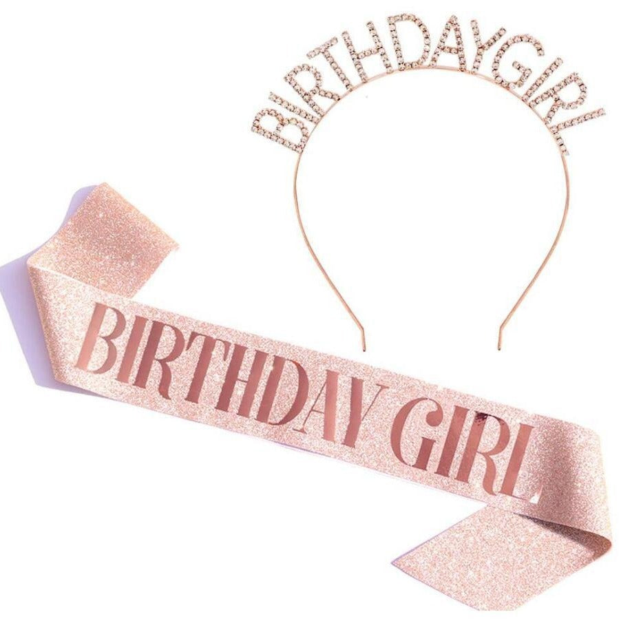 Ladies Glittering Birthday Crown with Festive Sash Bowlift