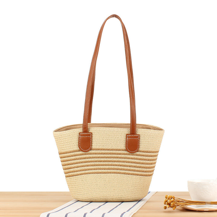 Handbag Made of High-Quality Raffia Fabric with Elegant Leather Handles Bowlift