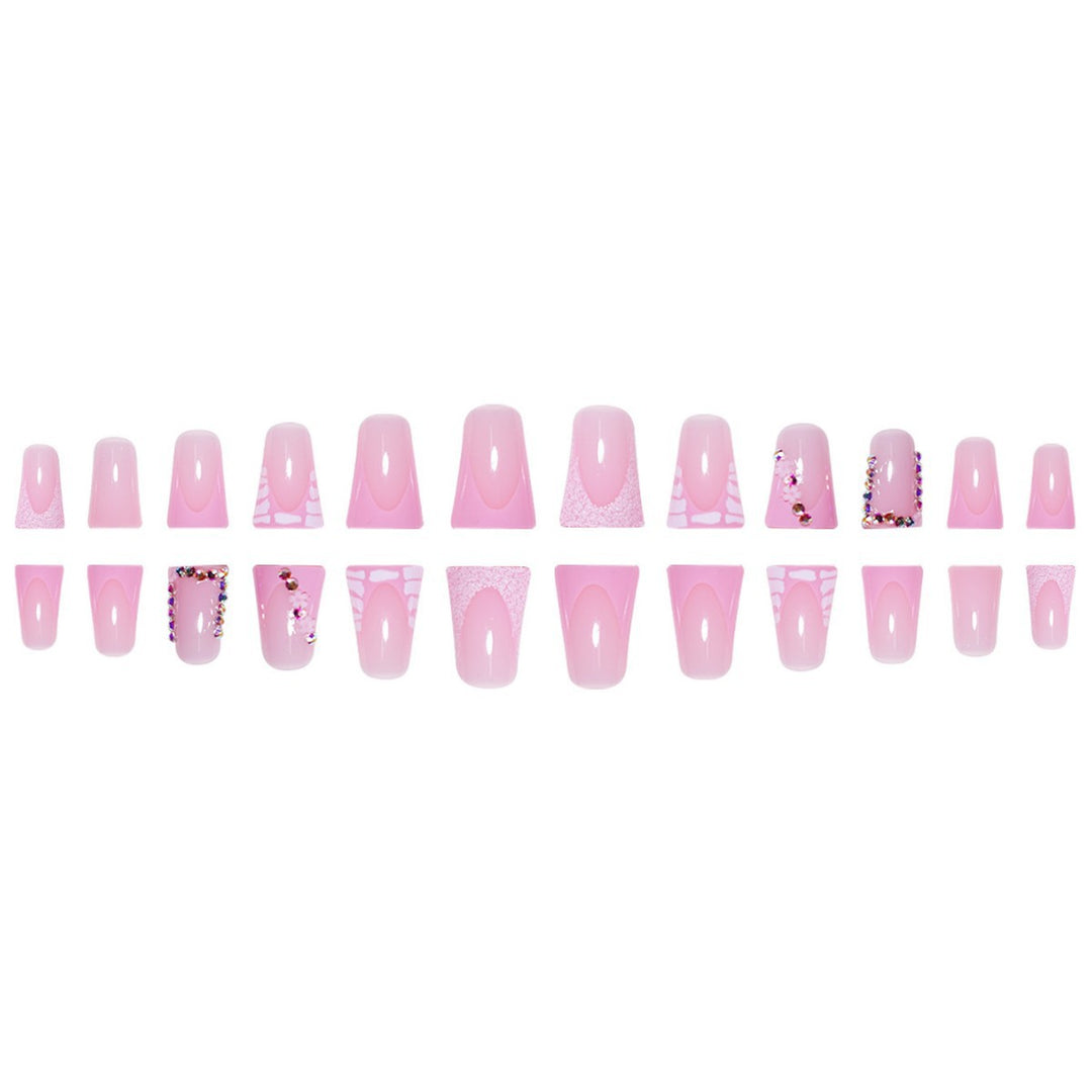 Glamorous Acrylic Press-On Nail Extensions with Decorative Rhinestones Bowlift