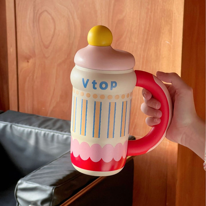 Ladies Thermos Mug with Elegant Gold Rim Bowlift