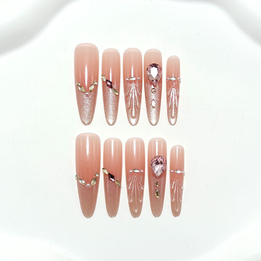 Acrylic nails with glamorous crystal design Bowlift