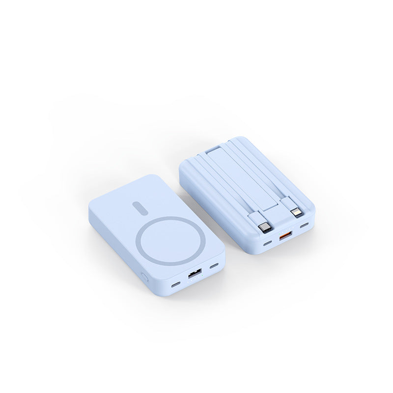 Portable power bank with integrated charging cables and Qi charging function Bowlift
