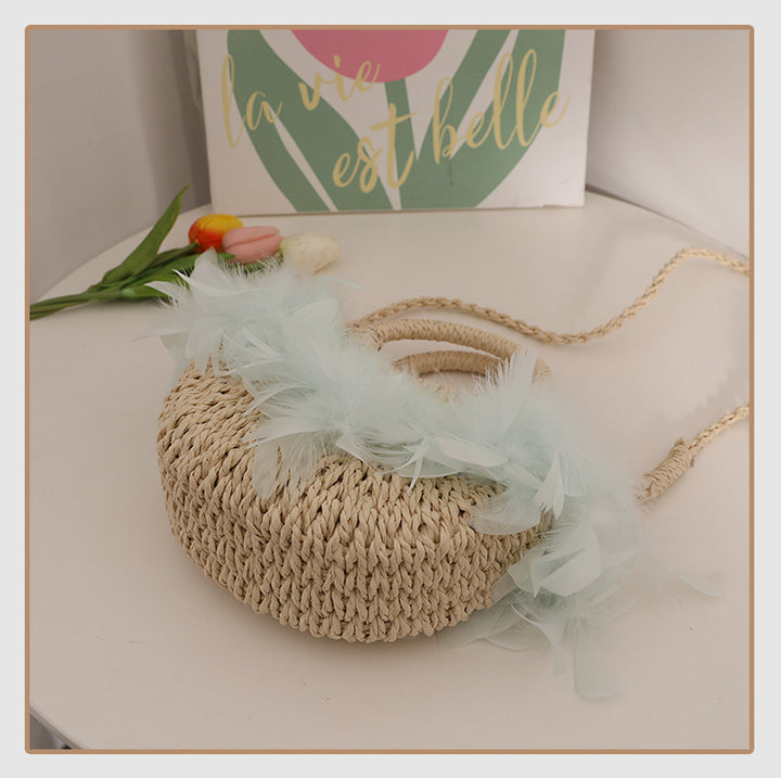 Elegant Basket Bag with Delicate Feather Details Bowlift