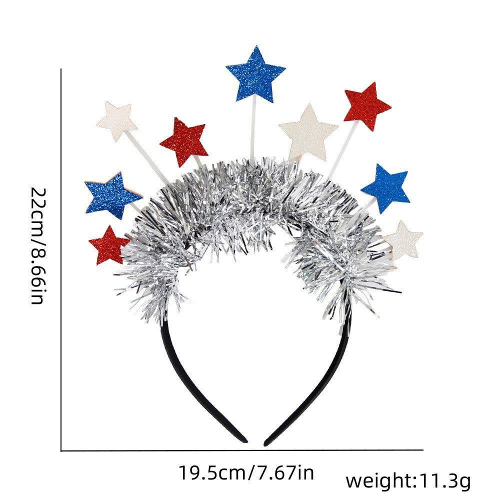 Women's Independence Day patriotic pompom headband with tinsel star toppers Bowlift