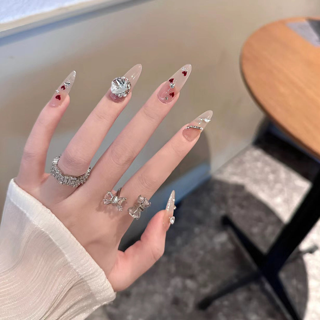 Elegant Long Press-On Nails Set with Artistic Tips Bowlift