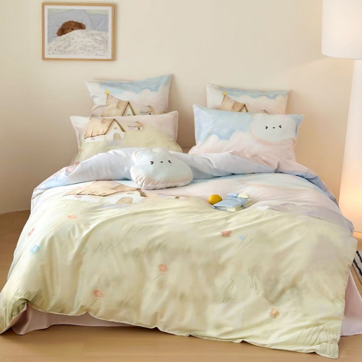 Children's bedding set with cute dog design and soft cotton satin cover