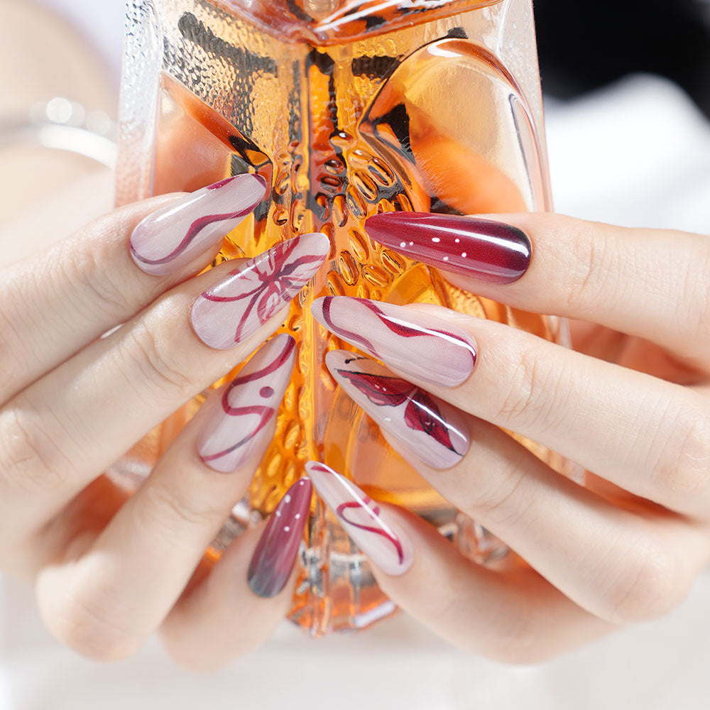 Artistic Long Press-On Nail Design Bowlift