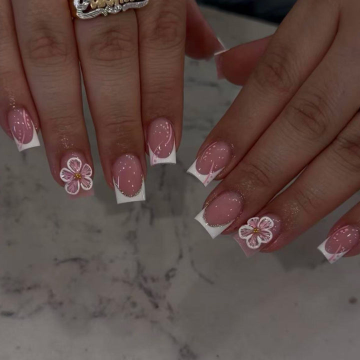 Artful Nail Extensions with Flower Design Bowlift