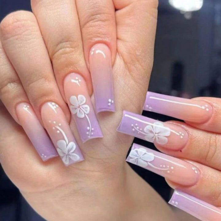 Artistic Floral Ombre Nail Tips Bowlift