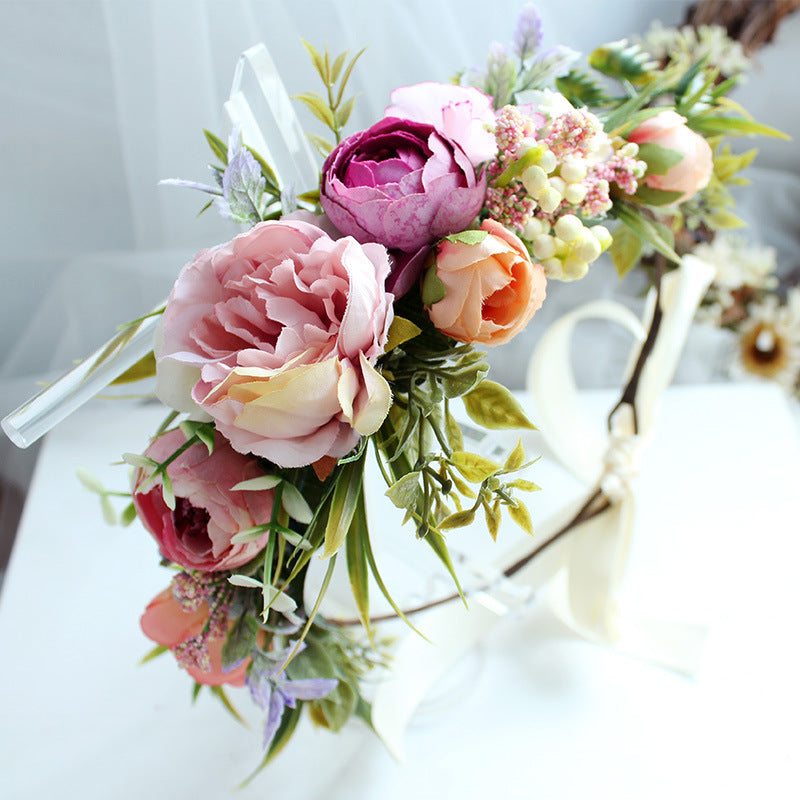 Handmade Romantic Artificial Flower Crown Headband for Bridal and Festival Bowlift