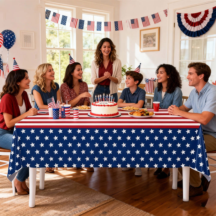 Unisex nan patriotic rectangular party tablecloth with stars and stripes waterproof disposable plastic Bowlift