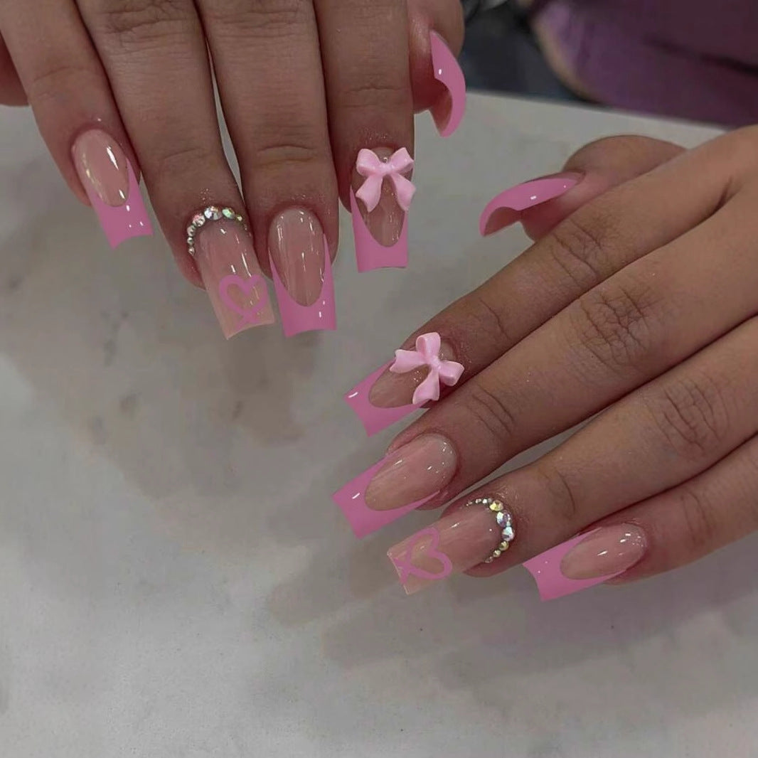 Artificial nail set with romantic bows and heart patterns Bowlift