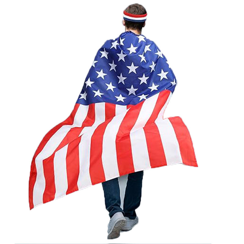 Independence Day wearable flag cape wrap with breathable lightweight polyester stitched star field Bowlift