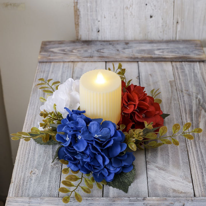 Unisex decorative candle plate with glass candle holder and artificial hydrangeas in country house style Bowlift