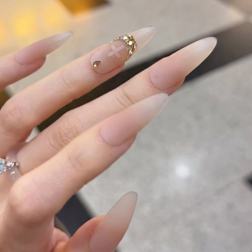 Elegant Stiletto Press-On Nail Art Set with Crystal Accents Bowlift