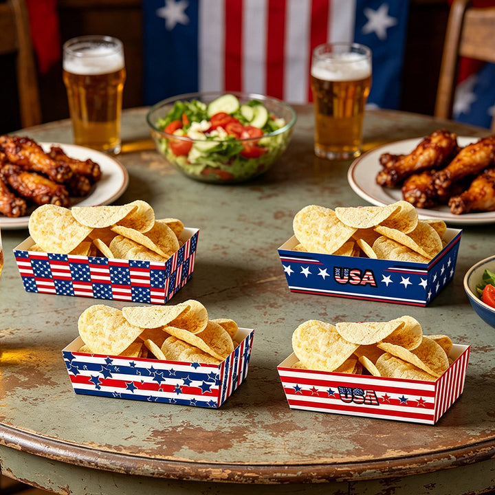 Unisex non-collapsible party snack boxes made of cardboard with patriotic stars and stripes pattern Bowlift