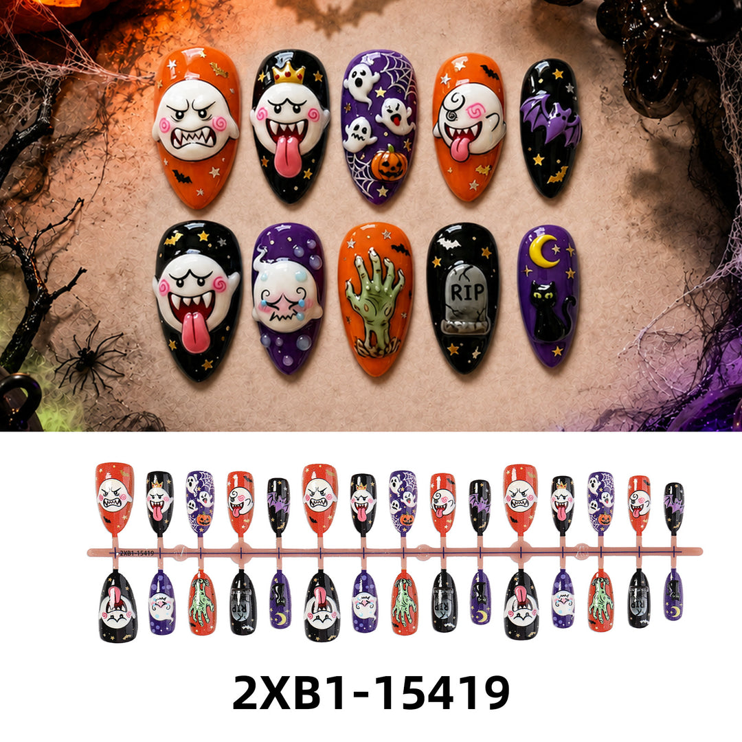 Acrylic nail set with creative Halloween motifs Bowlift