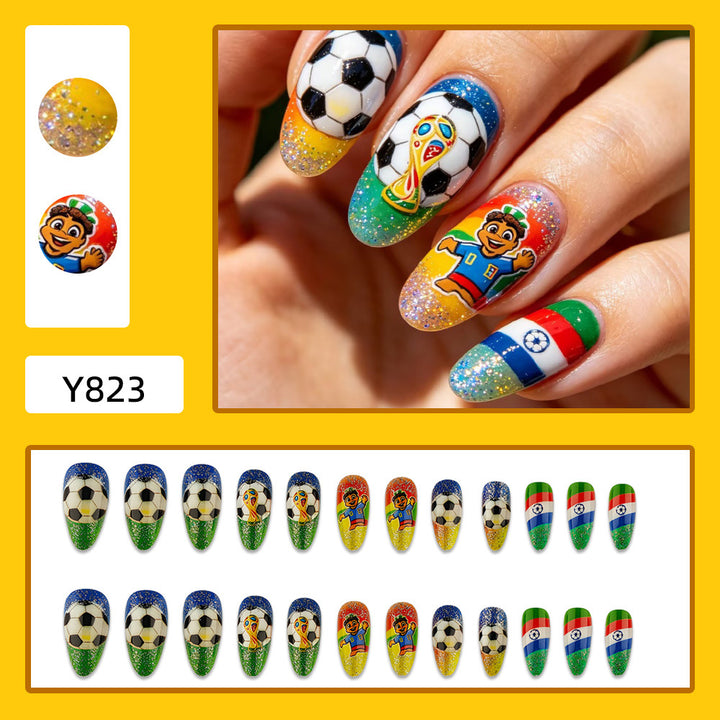 Artificial nails with football motif and glitter accents Bowlift