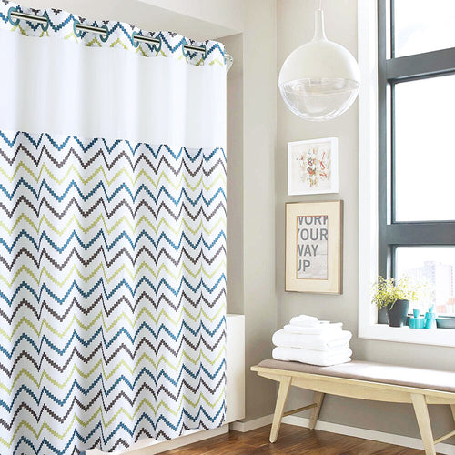 Geometric Zigzag Print Shower Curtain Bowlift