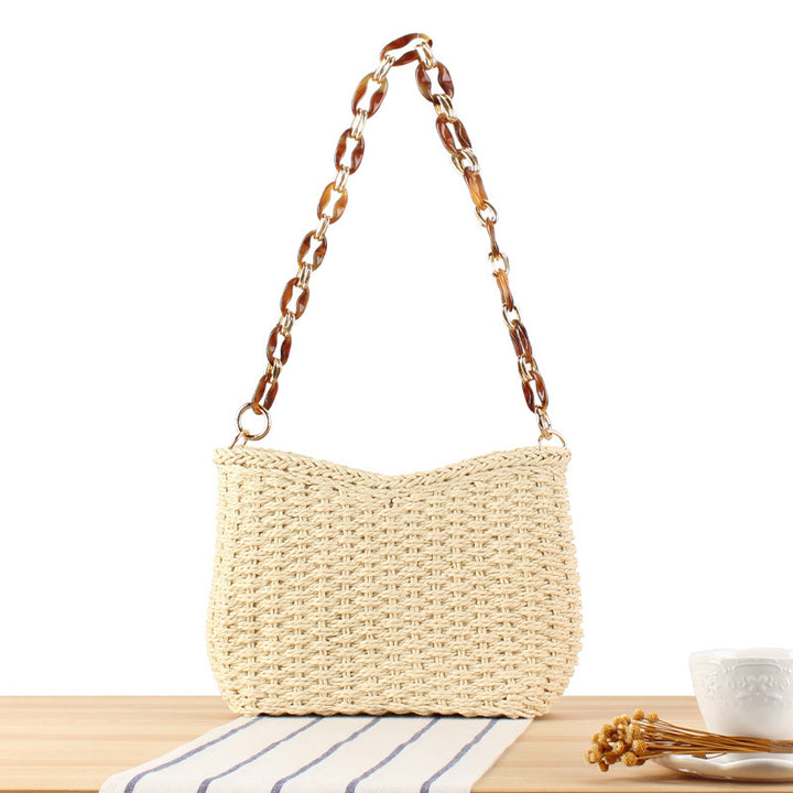Fashionable straw bag with chain strap Bowlift