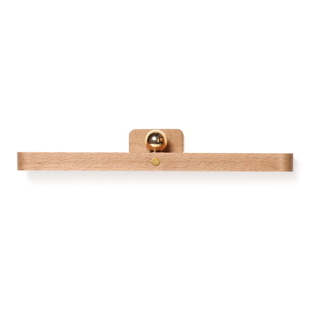 Minimalist floating wall shelf with brass ball accent solid beech wood Bowlift