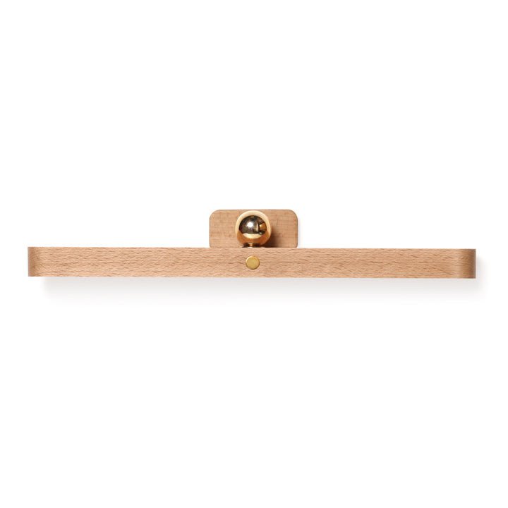 Minimalist floating wall shelf with brass ball accent solid beech wood Bowlift
