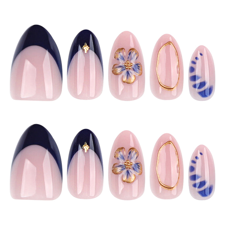 Exquisite artificial nails with elegant 3D flowers and noble accents Bowlift