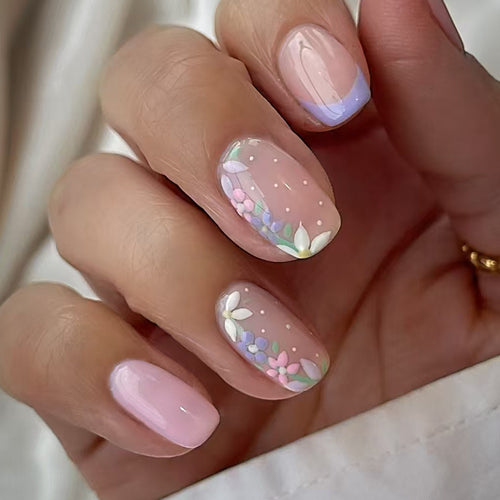 Floral Art Press-On Nail Design Bowlift