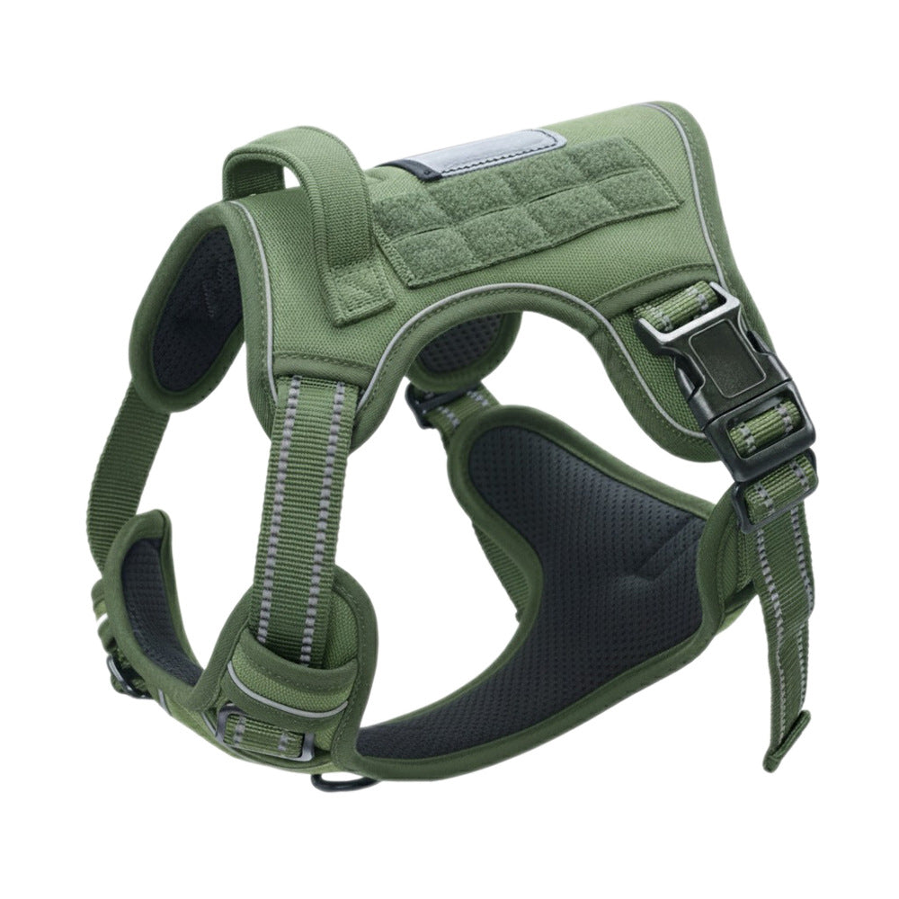 Padded no-pull tactical dog harness with sturdy handle and reflective trim Bowlift