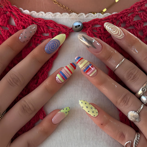 Artificial nails with creative geometric design Bowlift