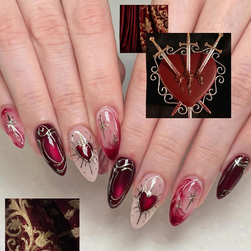 Artistic Press-On Nail Art Set with Elegant Heart Designs Bowlift