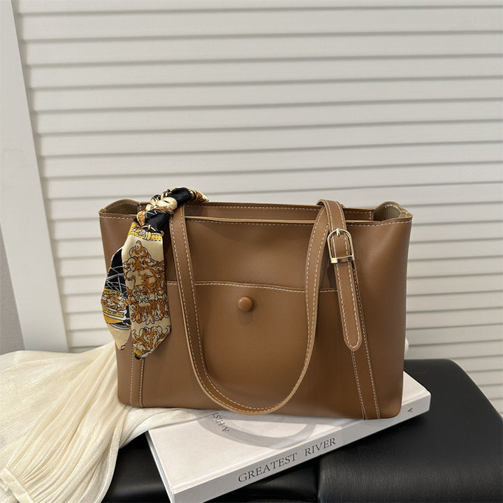 Elegant Structured Tote Bag with Scarf Detail