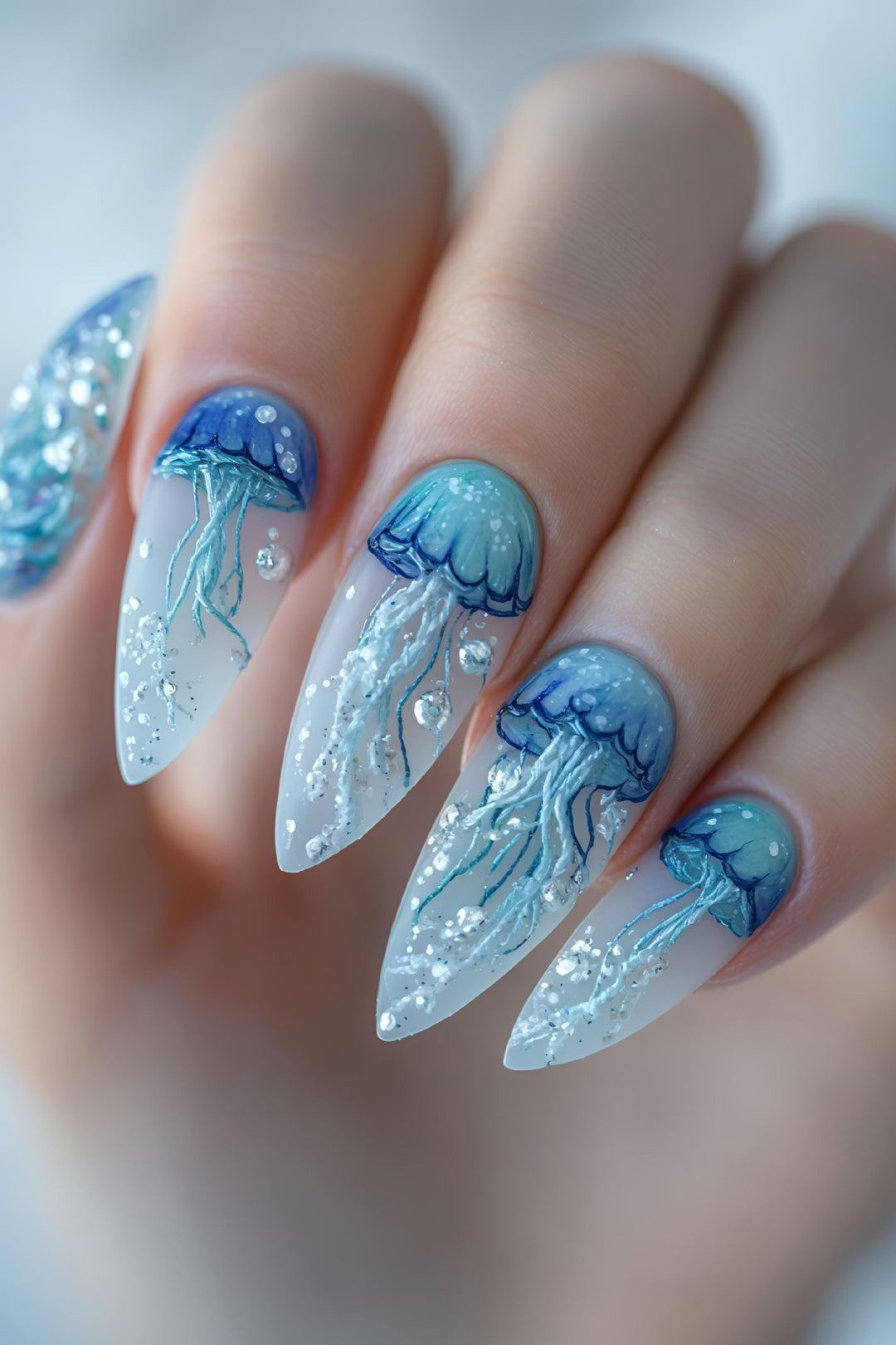 Artistic Jellyfish Design Nail Art Bowlift