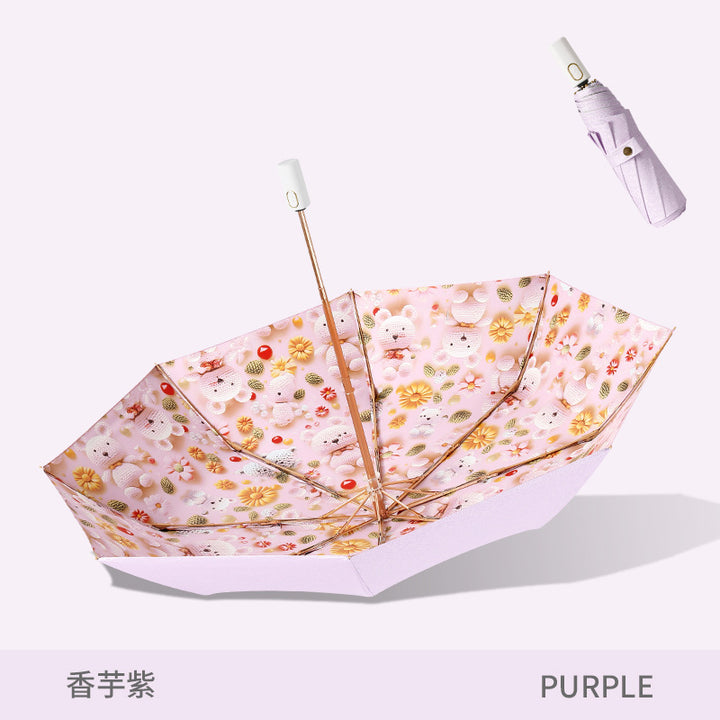 Ladies Folding Umbrella with Cute Animal Design Bowlift