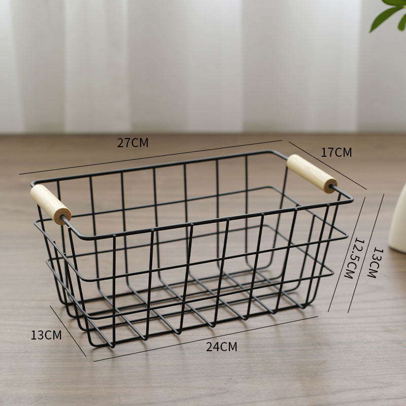 Unisex Wire Storage Basket with Ergonomic Wooden Handles Bowlift