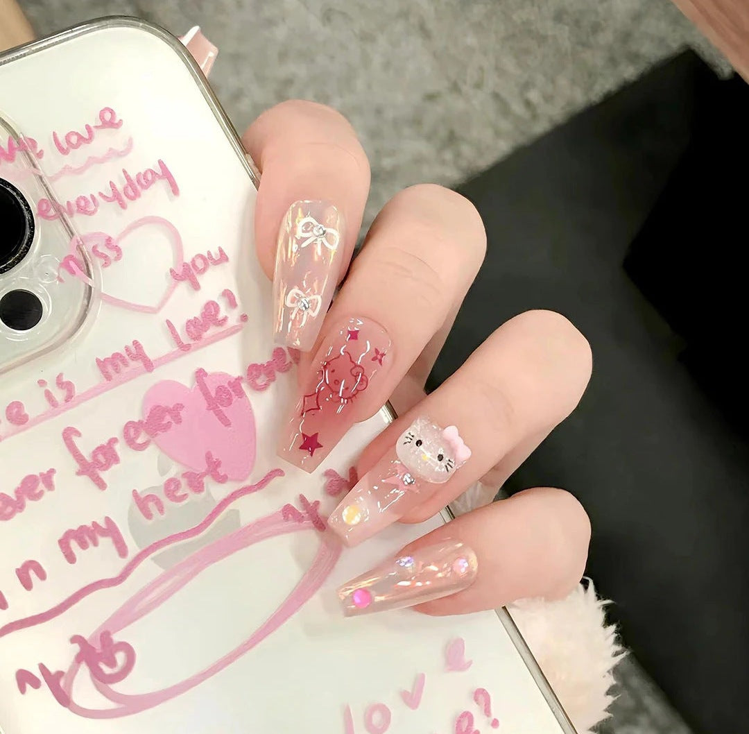 Decorative Character-Themed Press-On Nails with 3D Elements Bowlift