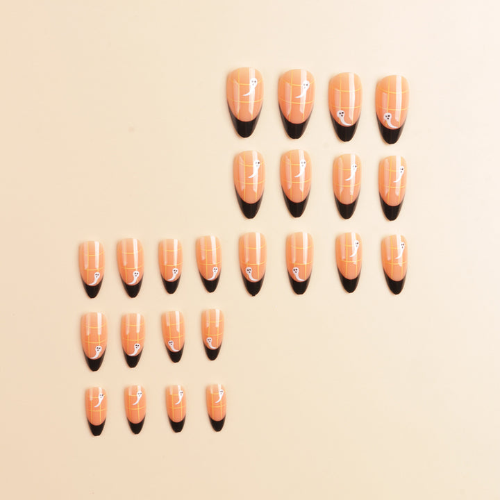 Artistic Ghost-Themed Press-On Nail Tips Bowlift
