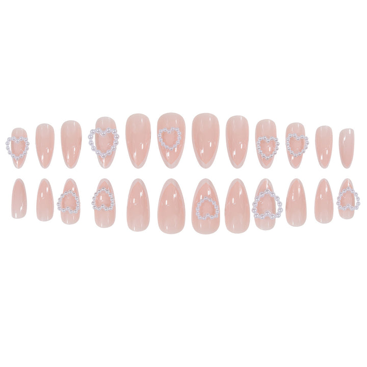 Heart-Design Press-On Nails with Pearl Accents Bowlift