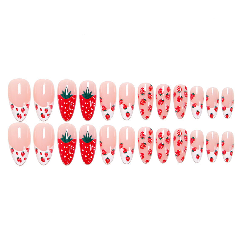 Artificial nail set with fruity strawberry pattern Bowlift