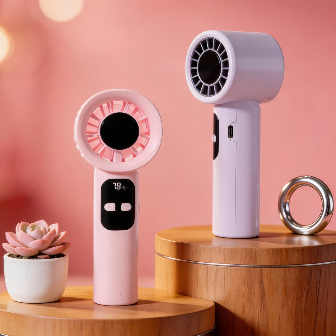 Ladies Portable Hand Fan with LCD Display and USB Connection Bowlift