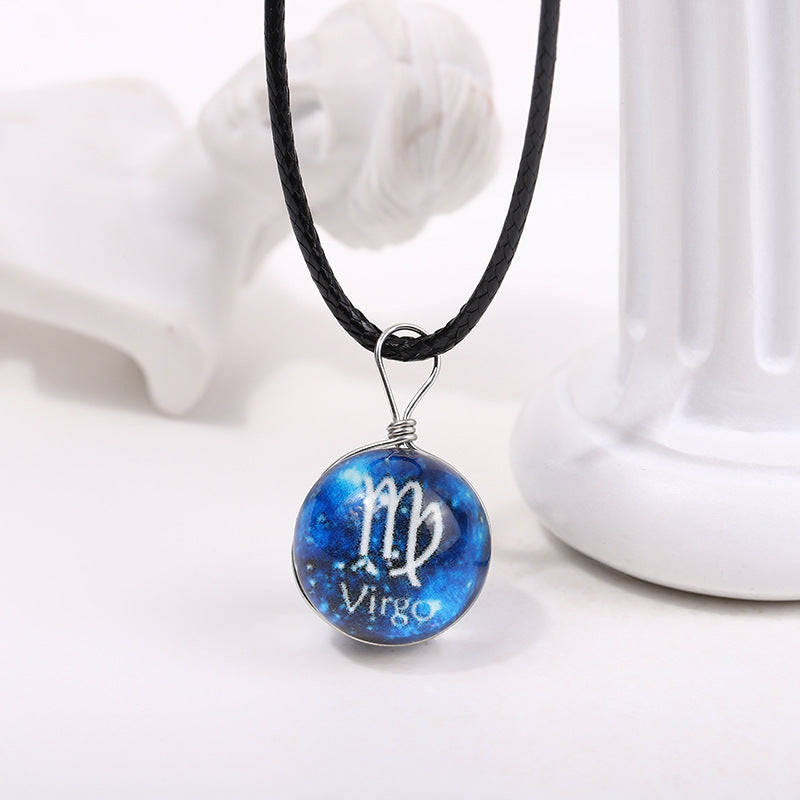 Zodiac Glass Dome Pendant Necklace on Braided Cord Bowlift
